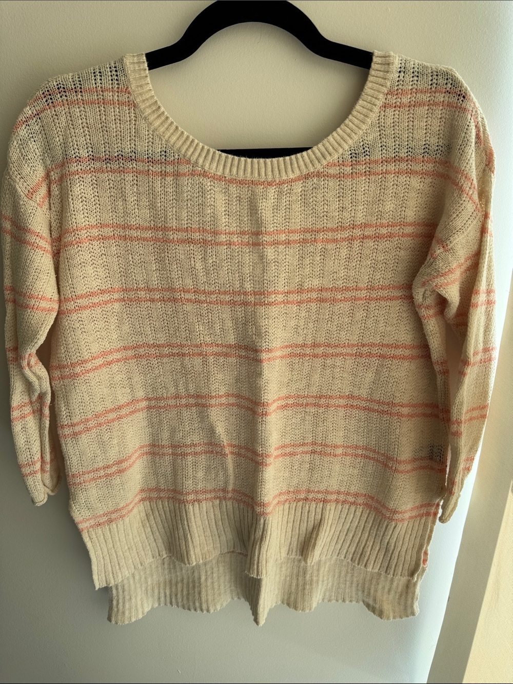 aerie Cream & Coral Striped Women’s Lightweight Sweater